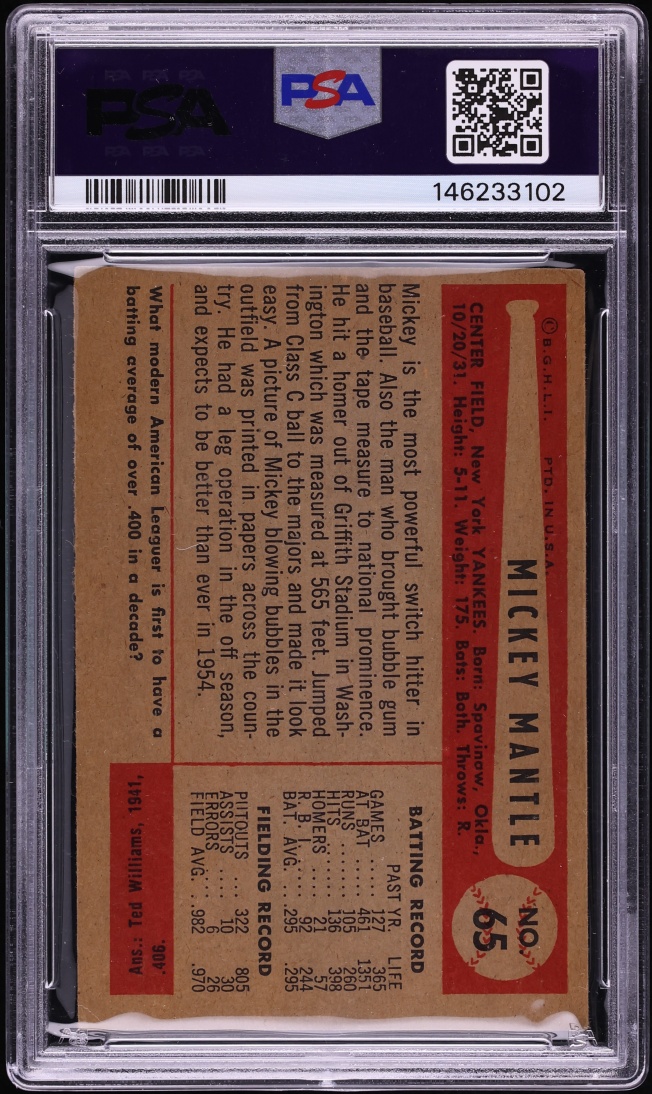 1954 Bowman Mickey Mantle #65 PSA 2 GD