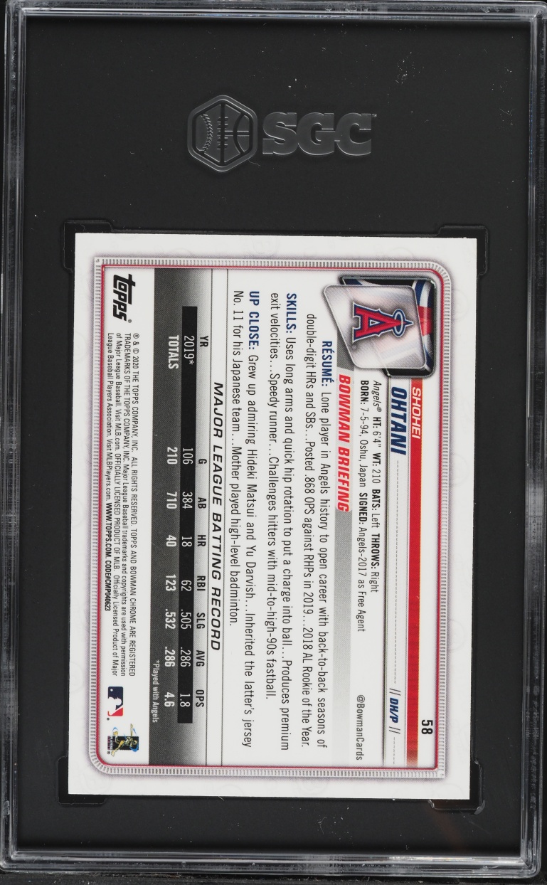 2020 Bowman Chrome Shohei Ohtani #58 SGC 9.5 MINT+
