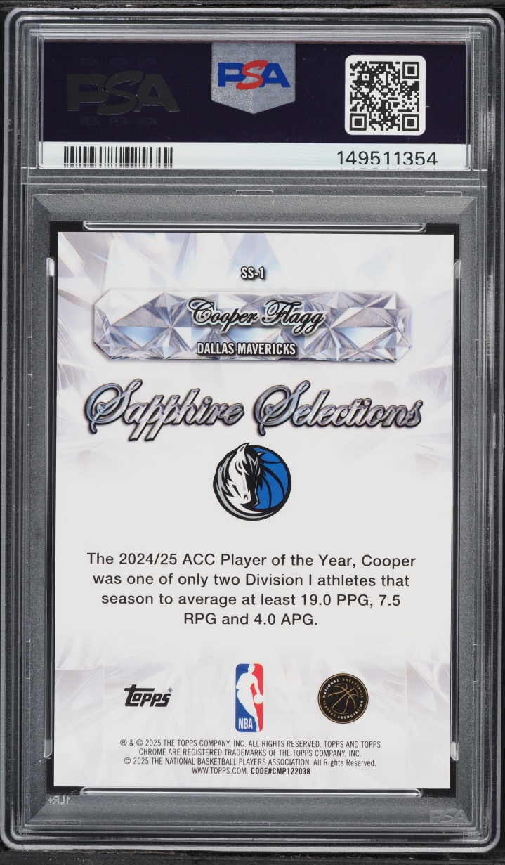 2025 Topps Chrome Sapphire Selections Cooper Flagg ROOKIE #SS-1 PSA 9 MINT