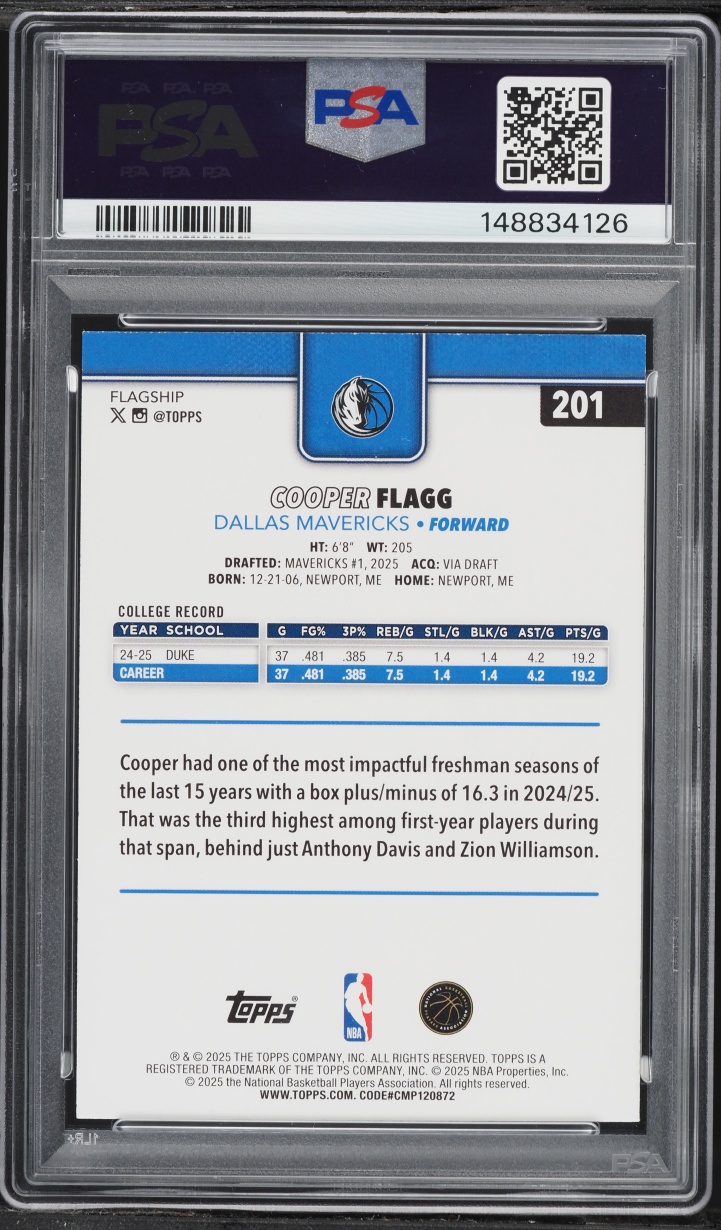 2025 Topps Basketball Cooper Flagg ROOKIE #201 PSA 8 NM-MT
