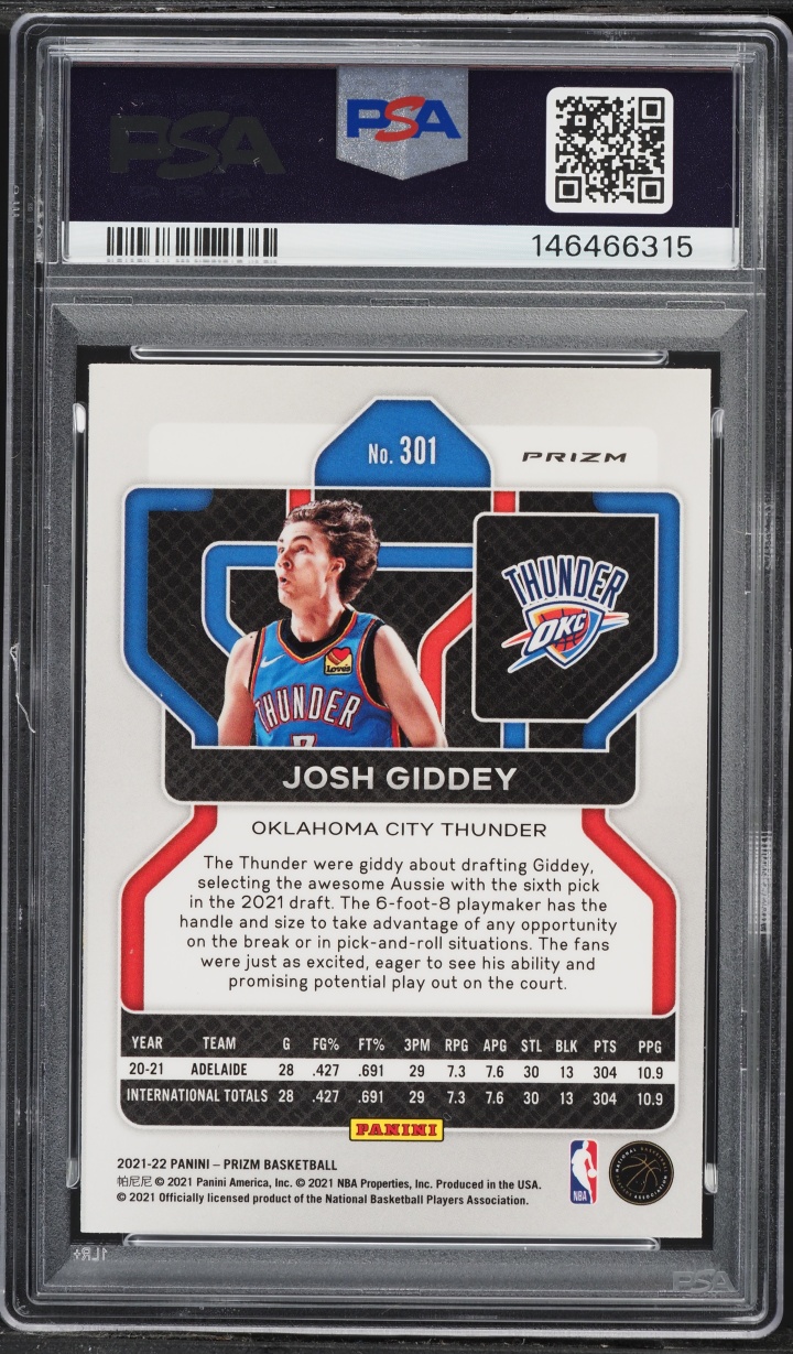 2021 Panini Prizm Silver Josh Giddey ROOKIE #301 PSA 9 MINT