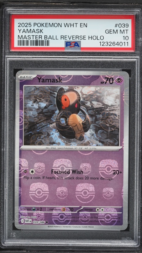 2025 Pokemon Scarlet & Violet White Flare Master Ball Reverse Holo Yamask #039 PSA 10 GEM MINT