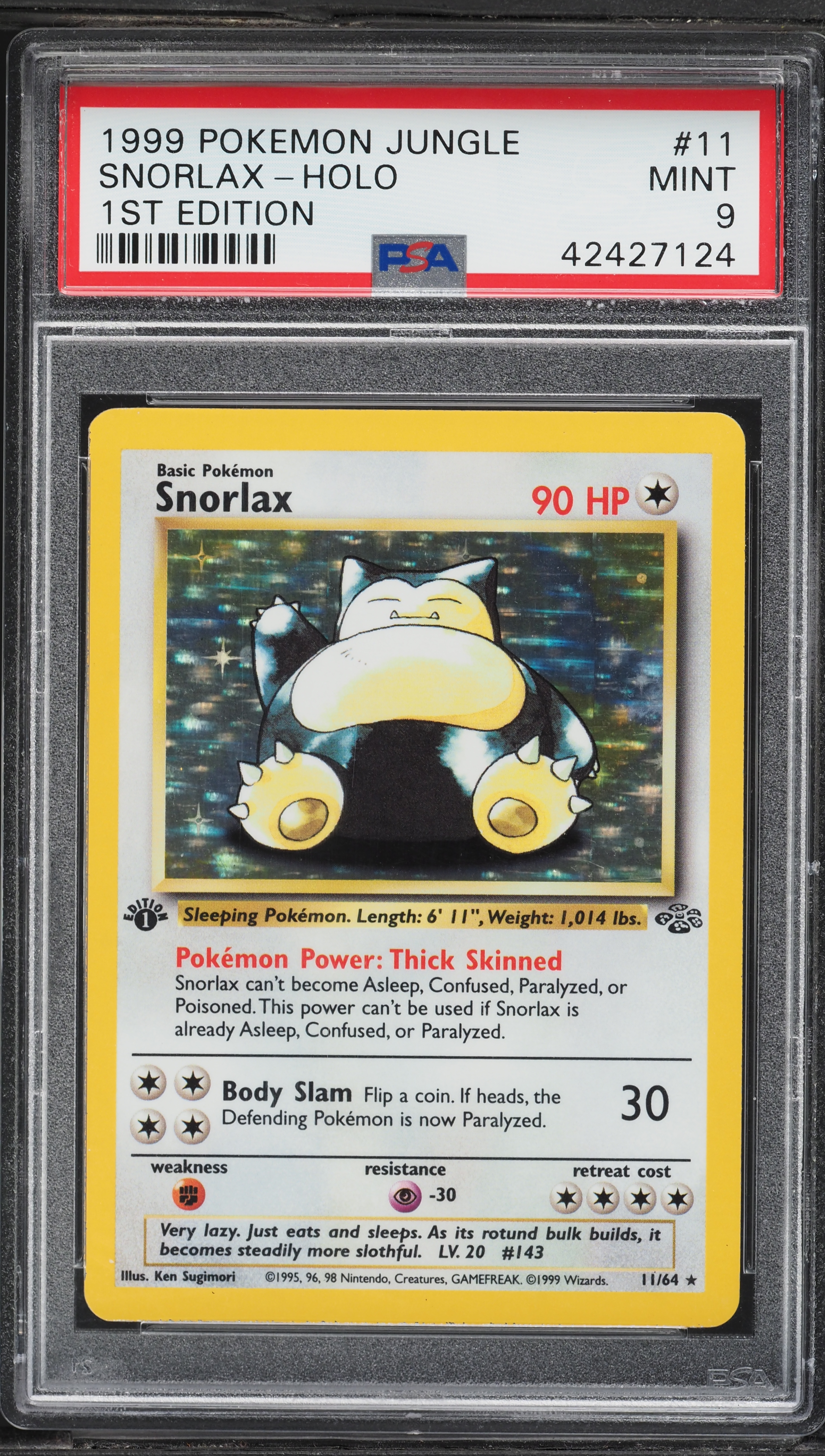 1999 Pokemon Jungle 1st Edition Holo Snorlax #11 PSA 9 MINT on
