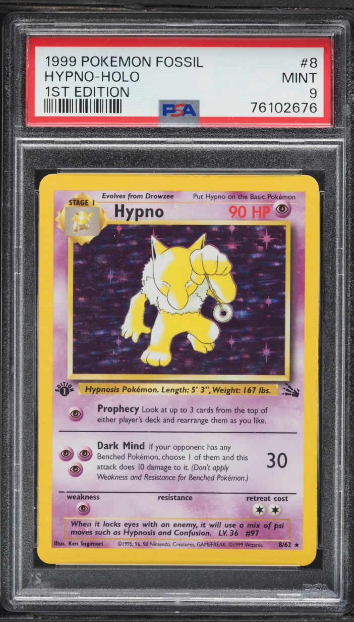 1999 Pokemon Fossil 1st Edition Holo Hypno #8 PSA 9 MINT