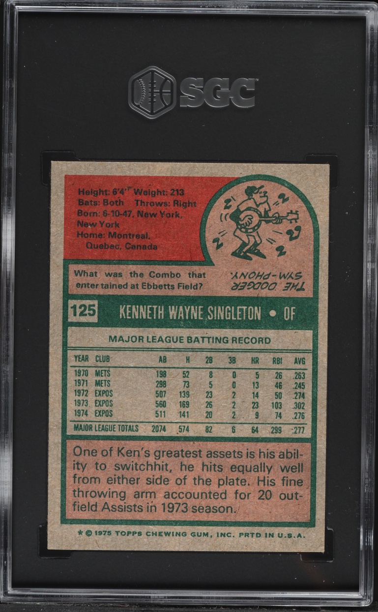 1975 Topps Ken Singleton #125 SGC 6.5 EXMT+