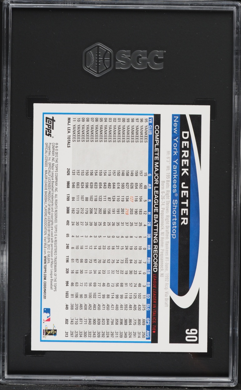 2012 Topps Opening Day Derek Jeter #90 SGC 9 MINT