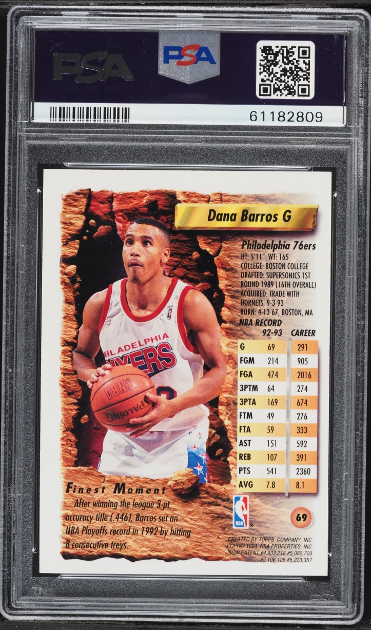 1993 Finest Refractor Dana Barros #69 PSA 7 NRMT