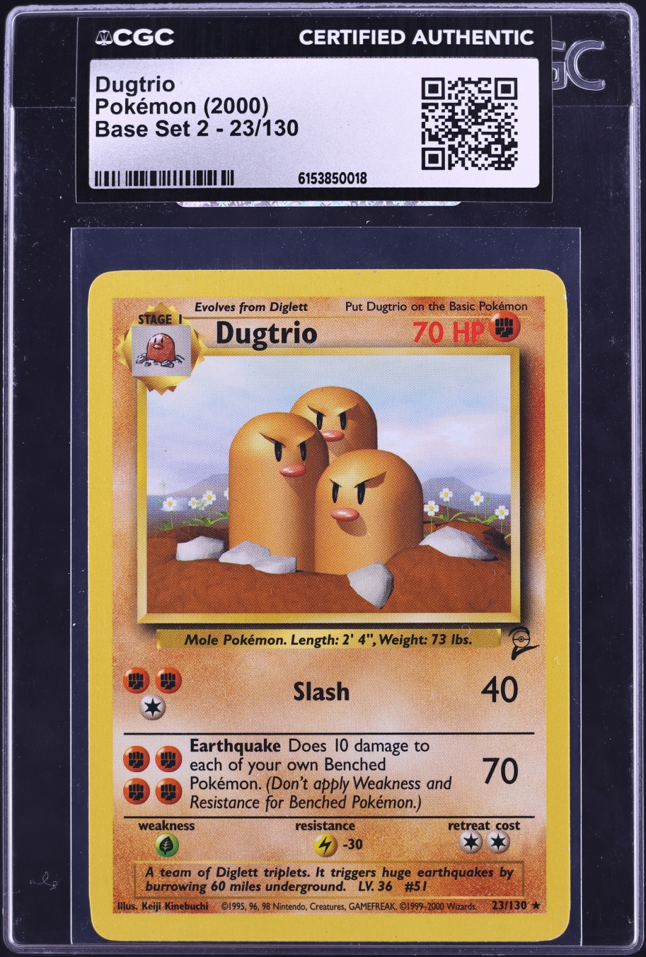 2000 Pokemon Base Set 2 Dugtrio #23 CGC AUTH