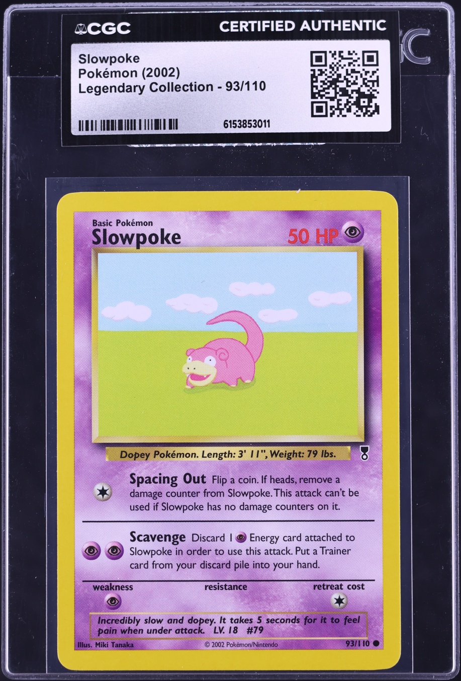 2002 Pokemon Legendary Collection Slowpoke #93 CGC AUTH
