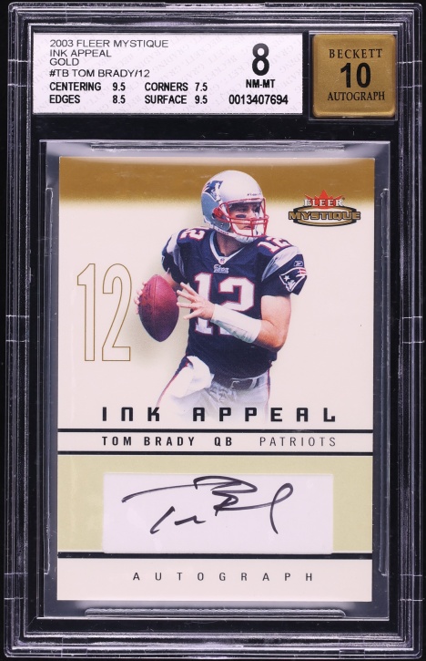 2003 Fleer Mystique Ink Appeal Gold Tom Brady /12 #IAG-TB BGS 8 NM-MT