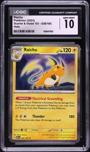 2023 Pokemon Scarlet & Violet 151 Holo Raichu #26 CGC 10 GEM MINT