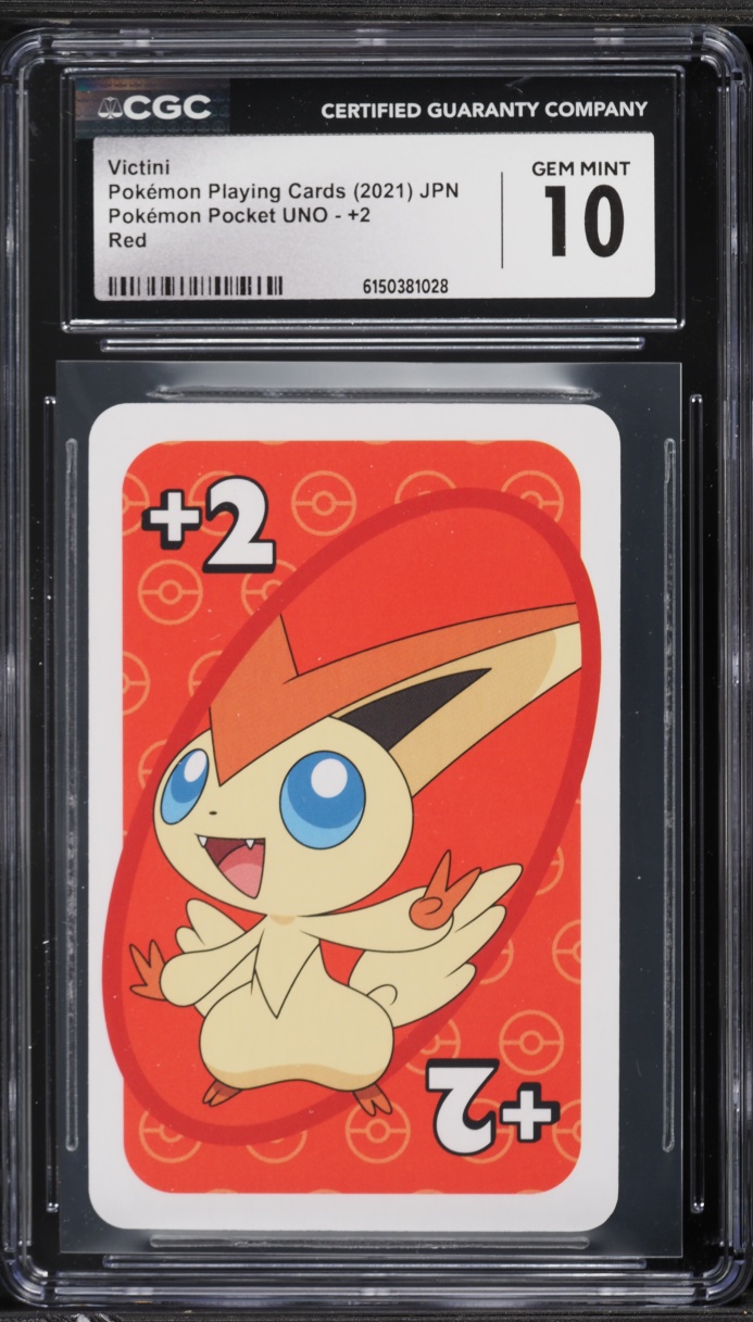 2021 Pokemon Playing Cards Pocket UNO Red Victini #+2 CGC 10 GEM MINT