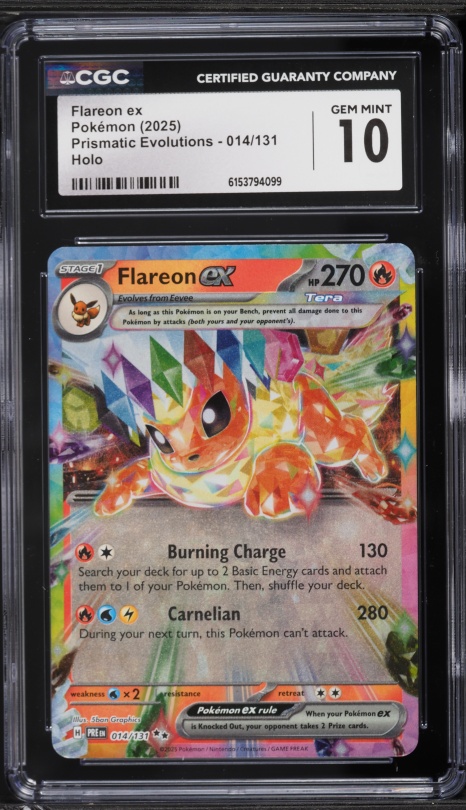 2025 Pokemon Scarlet & Violet Prismatic Evolutions Holo Flareon Ex #14 CGC 10 GEM MINT