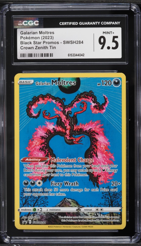 2023 Pokemon Sword & Shield Promo Crown Zenith Tin Full Art Galarian Moltres #SWSH284 CGC 9.5
