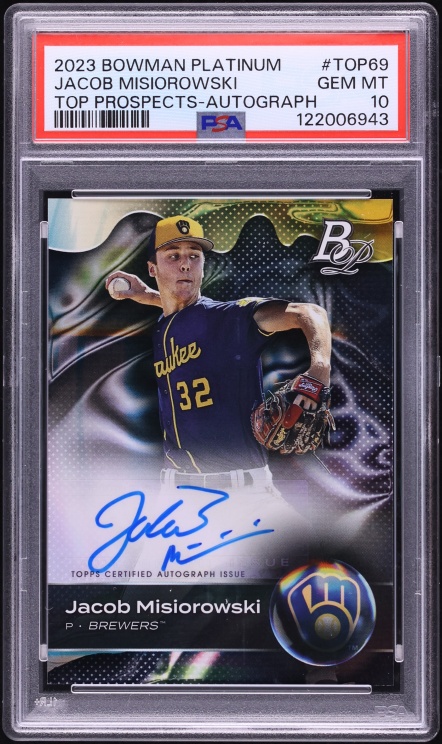 2023 Bowman Platinum Top Jacob Misiorowski PROSPECT AUTO #TOP-69 PSA 10 GEM MINT