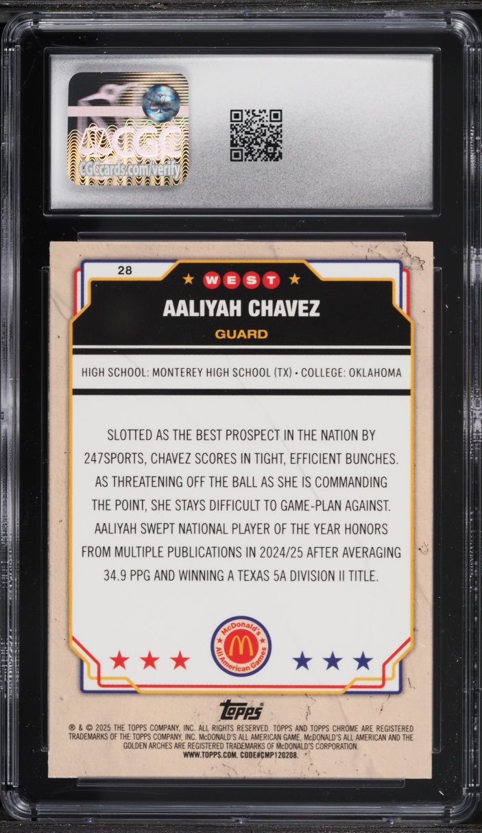2025 Topps Chrome McDonald's All American Aaliyah Chavez #28 CGC 9 MINT