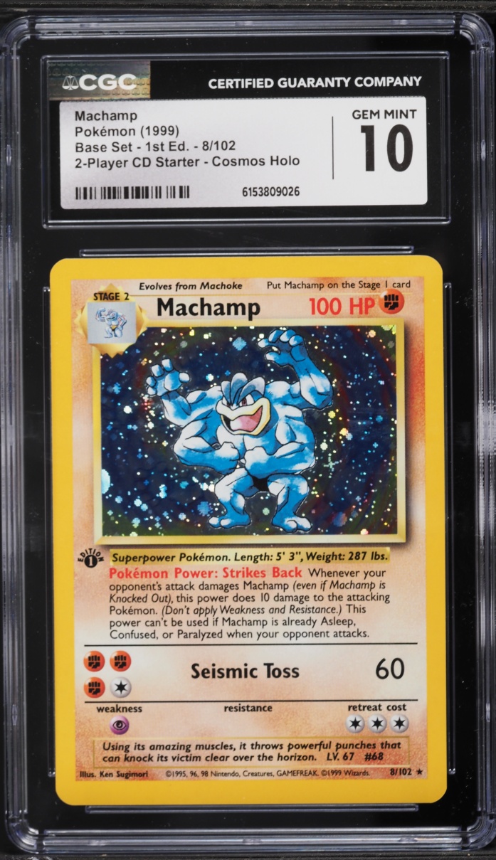 1999 Pokemon Base Set 2 Player CD Starter 1st Edition Cosmos Holo Machamp #8 CGC 10 GEM MINT