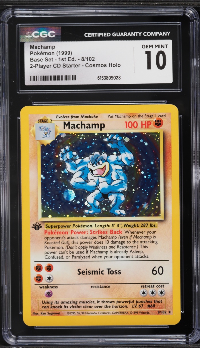 1999 Pokemon Base Set 2 Player CD Starter 1st Edition Cosmos Holo Machamp #8 CGC 10 GEM MINT
