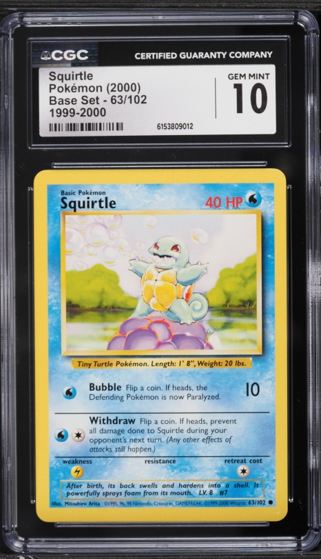 2000 Pokemon Base Set Squirtle #63 CGC 10 GEM MINT