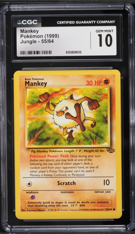 1999 Pokemon Portuguese Jungle 1st Edition Mankey #55 CGC 9.5 MINT+ on Fanatics Collect 1999 Pokemon Portuguese Jungle 1st Edition Mankey #55 CGC 9.5 MINT+ on Fanatics Collect