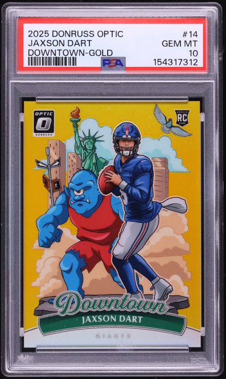 2025 Donruss Optic Downtown Gold Jaxson Dart ROOKIE 1/10 #14 PSA 10 GEM MINT