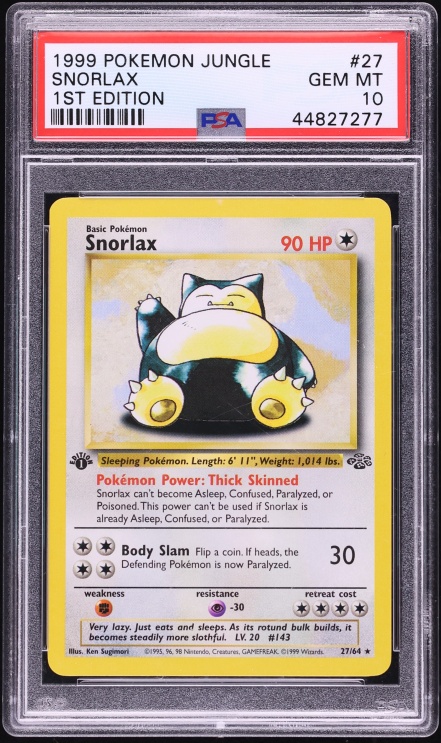 1999 Pokemon Jungle 1st Edition Snorlax #27 PSA 10 GEM MINT on