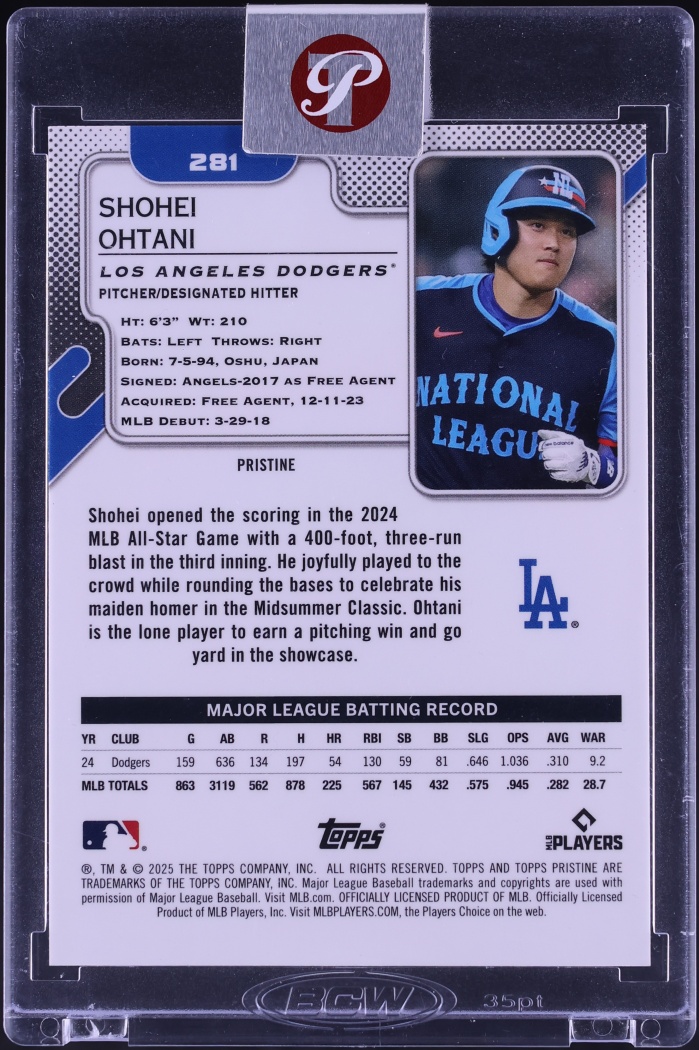 2025 Topps Pristine Black Pulsar Refractor Shohei Ohtani 1/1 #281
