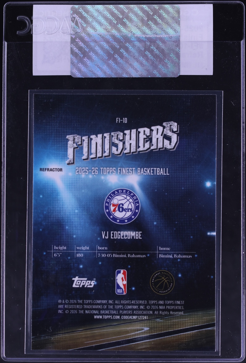 2025 Finest Finishers Refractor VJ Edgecombe ROOKIE #FI-10 CGC AUTH