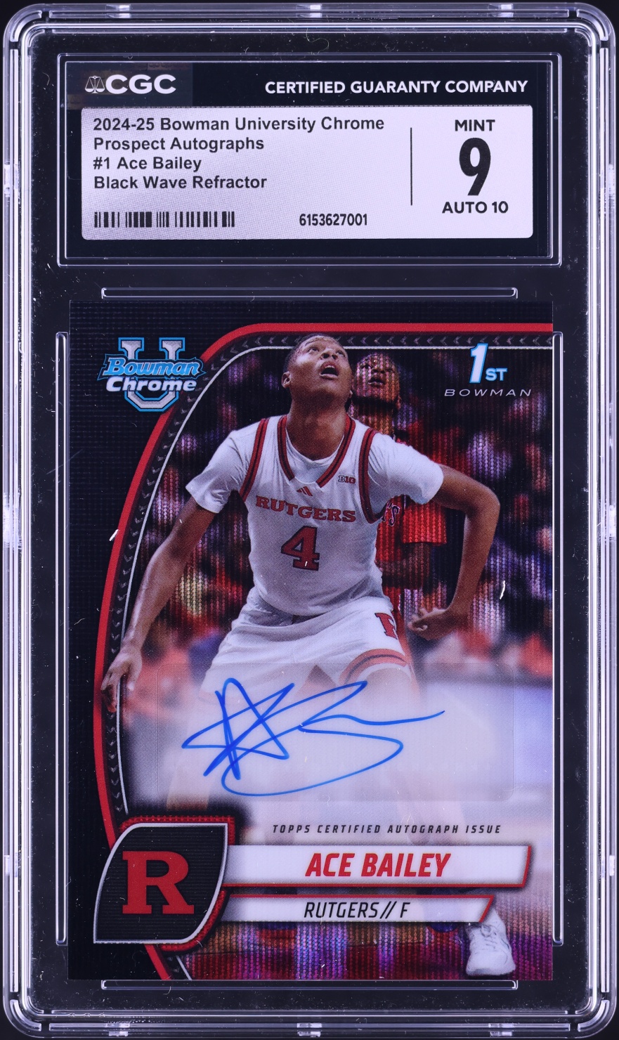 2024 Bowman Chrome University Black Wave Refractor Ace Bailey ROOKIE AUTO #1 CGC 9 MINT