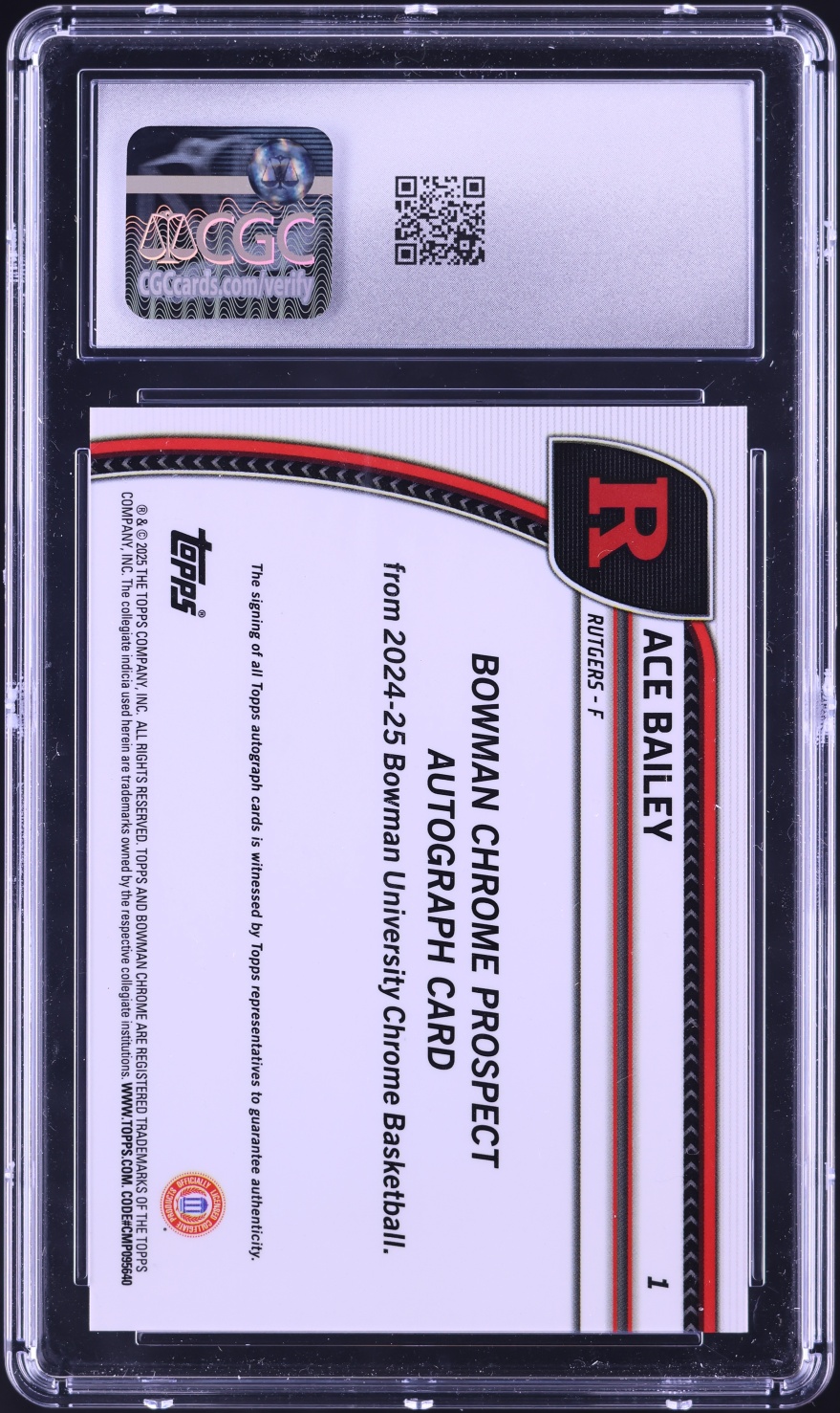 2024 Bowman Chrome University Black Wave Refractor Ace Bailey ROOKIE AUTO #1 CGC 9 MINT