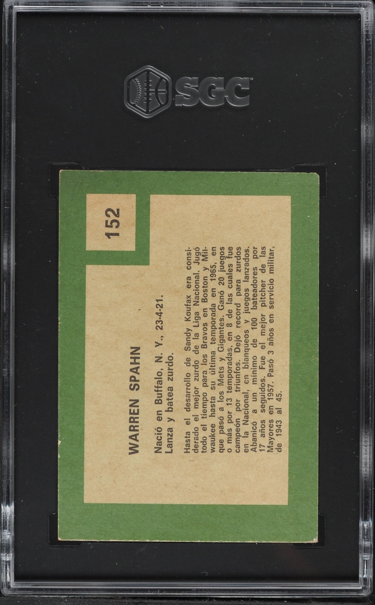 1967 Venezuela Retirado Warren Spahn #152 SGC 1 PR