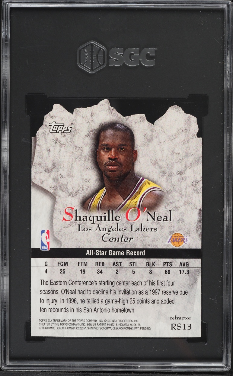 1997 Topps Rock Stars Refractor Shaquille O'Neal #RS13 SGC 9 MINT