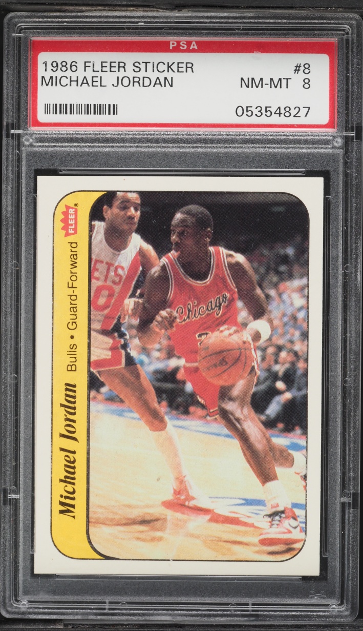 1986 Fleer Sticker Michael Jordan ROOKIE #8 PSA 8 NM-MT
