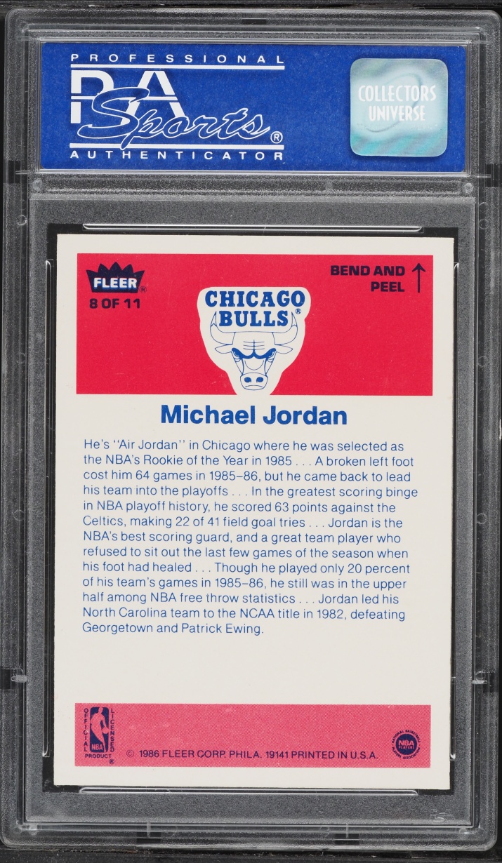 1986 Fleer Sticker Michael Jordan ROOKIE #8 PSA 8 NM-MT