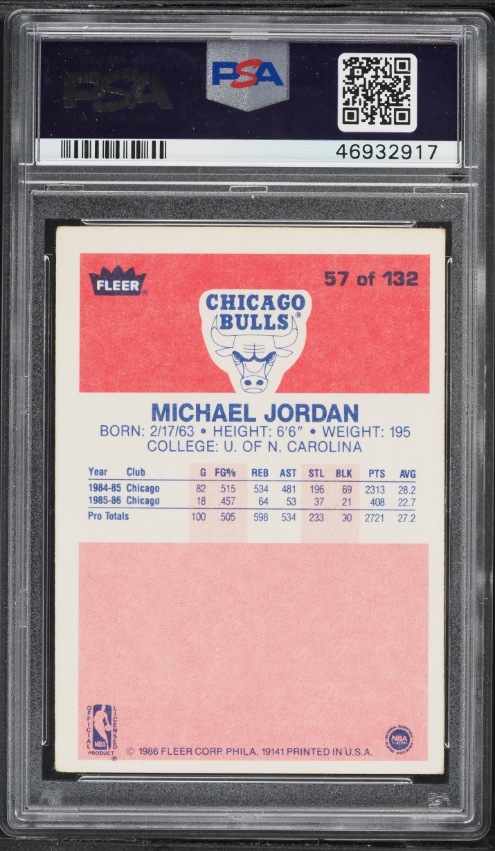 1986 Fleer Basketball Michael Jordan ROOKIE #57 PSA 2 GD