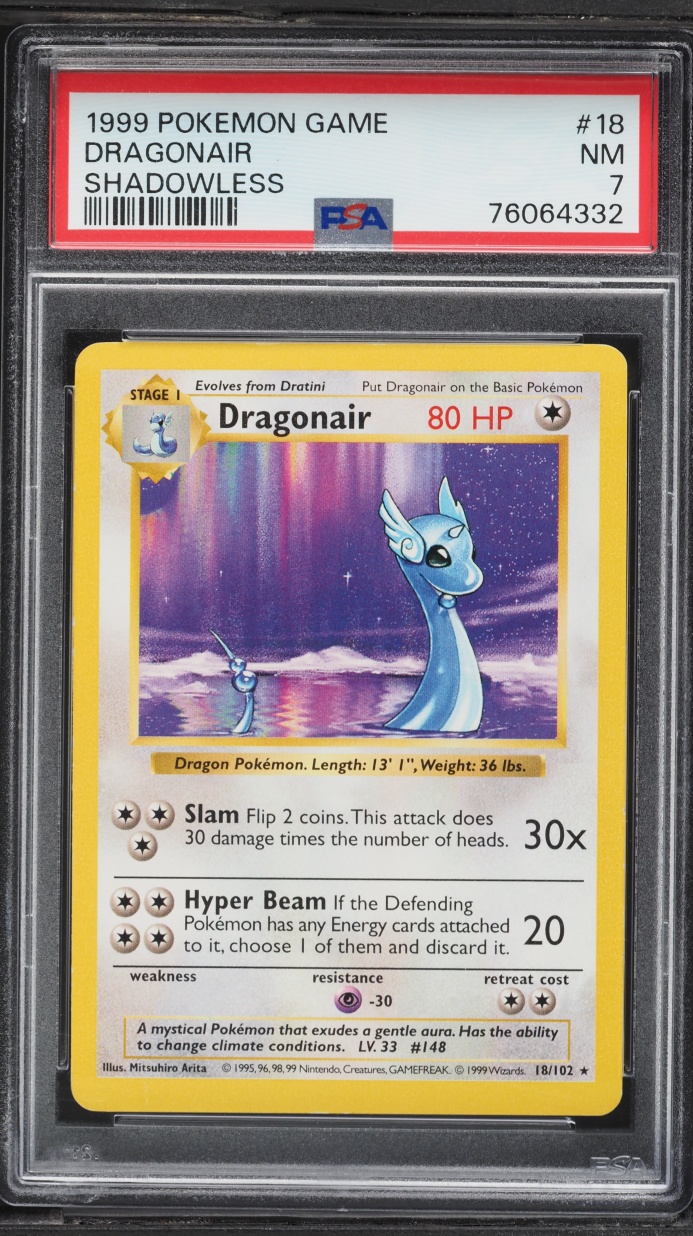1999 Pokemon Base Set Shadowless Dragonair #18 PSA 7 NRMT