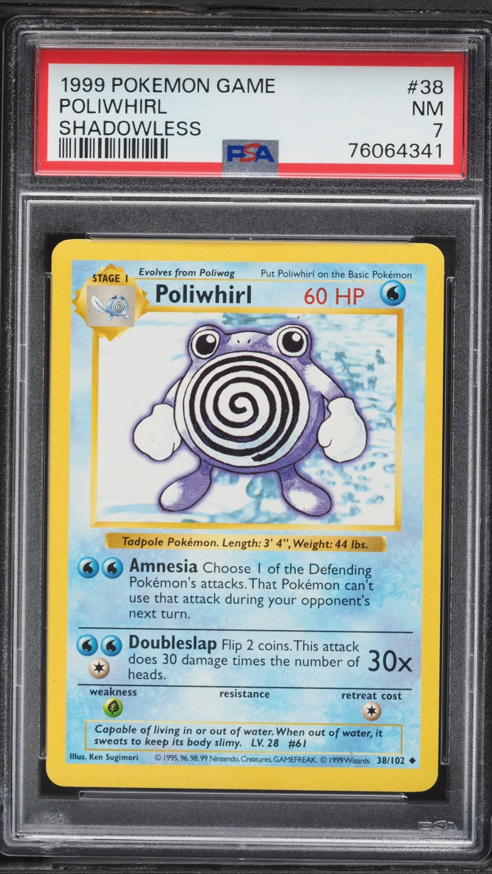 1999 Pokemon Base Set Shadowless Poliwhirl #38 PSA 7 NRMT