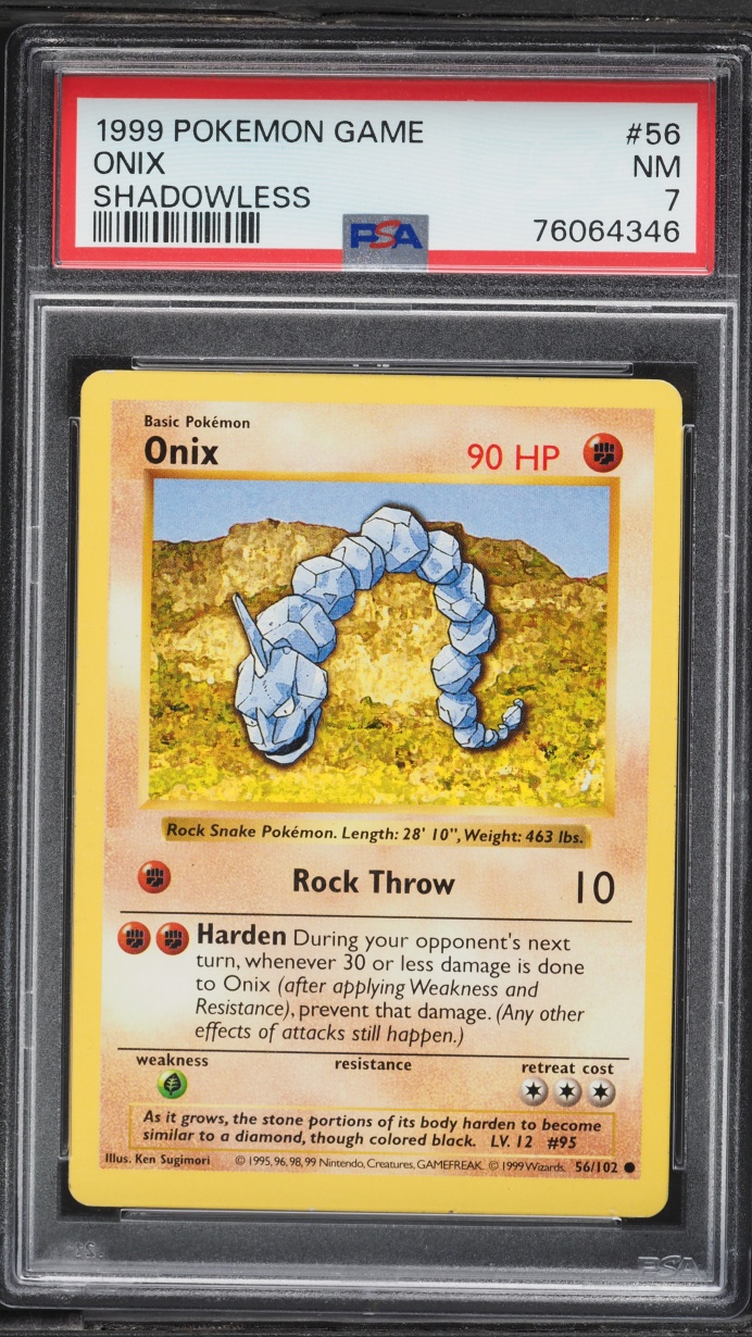 1999 Pokemon Base Set Shadowless Onix #56 PSA 7 NRMT