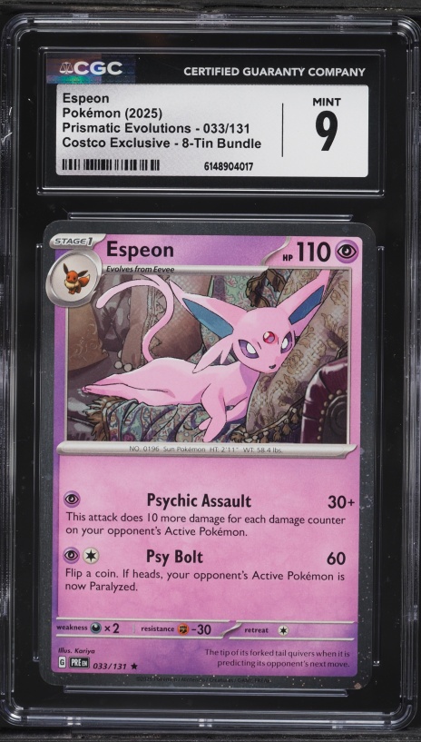 2025 Pokemon Scarlet & Violet Prismatic Evolutions Costco Exclusive Espeon #33 CGC 9 MINT