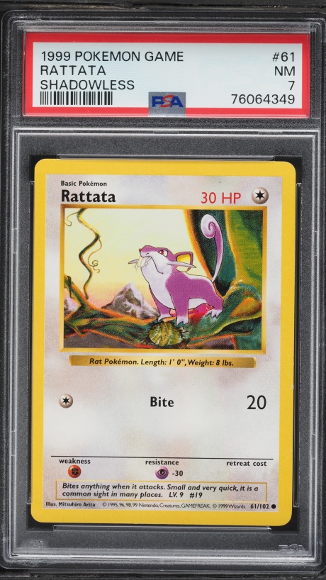 1999 Pokemon Base Set Shadowless Rattata #61 PSA 7 NRMT