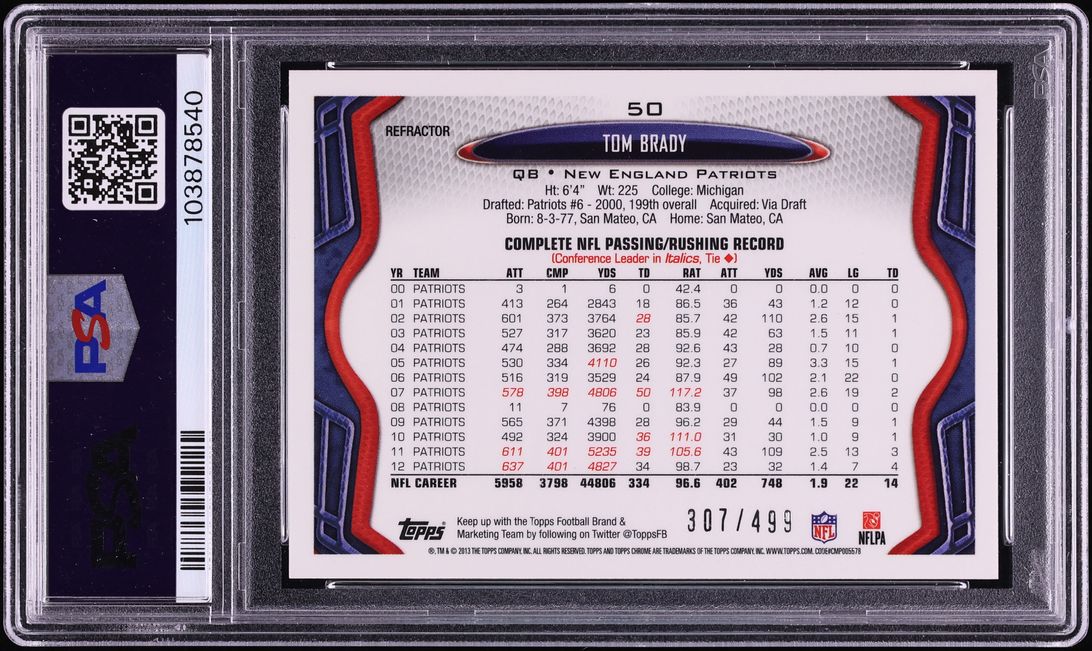 2013 Topps Chrome Camo Refractor Tom Brady /499 #50 PSA 10 GEM MINT