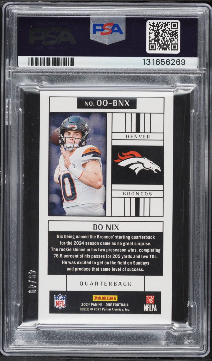 2024 Panini One Originals Red Bo Nix ROOKIE 49/49 #OO-BNX PSA 6 EXMT