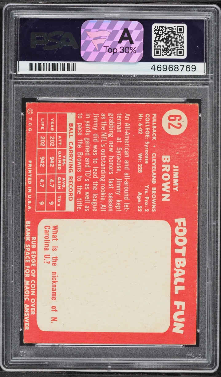 1958 Topps Football Jim Brown ROOKIE #62 PSA 6 EXMT (PWCC-A)
