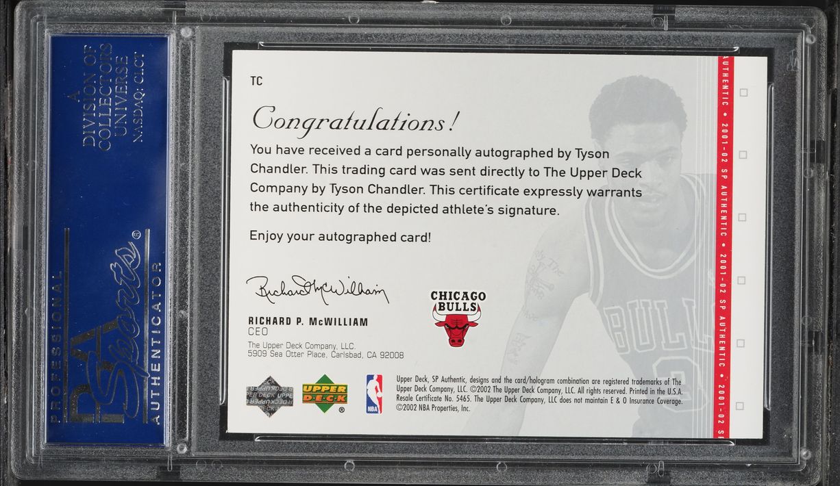 2001 SP Authentic Signatures Tyson Chandler ROOKIE AUTO /390 #TC PSA 8 NM-MT