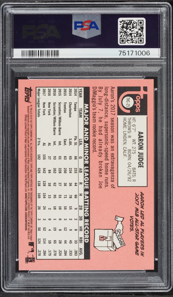 2018 Topps Heritage Chrome Purple Refractor Aaron Judge ROOKIE #THC-25 PSA 10 GEM MINT
