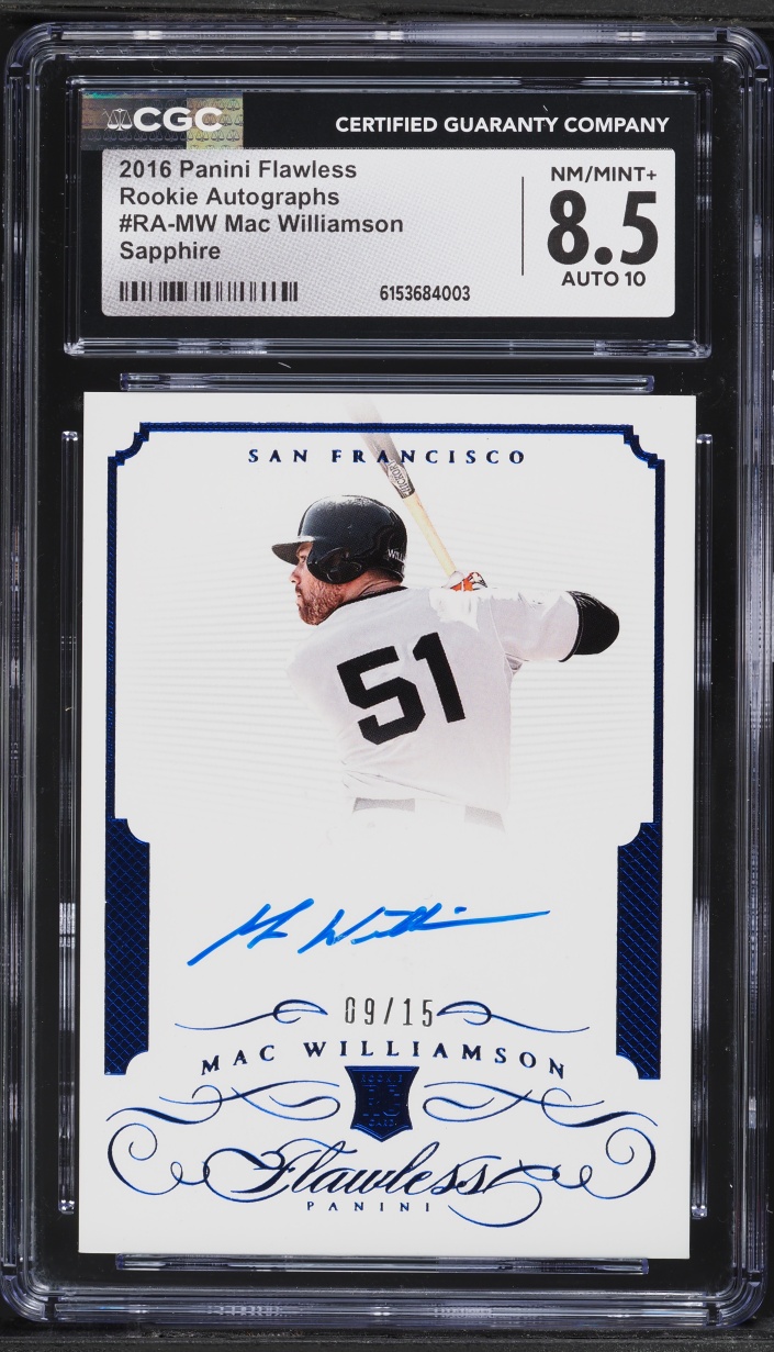 2016 Panini Flawless Sapphire Mac Williamson ROOKIE AUTO /15 #RA-MW CGC 8.5 NM-MT+
