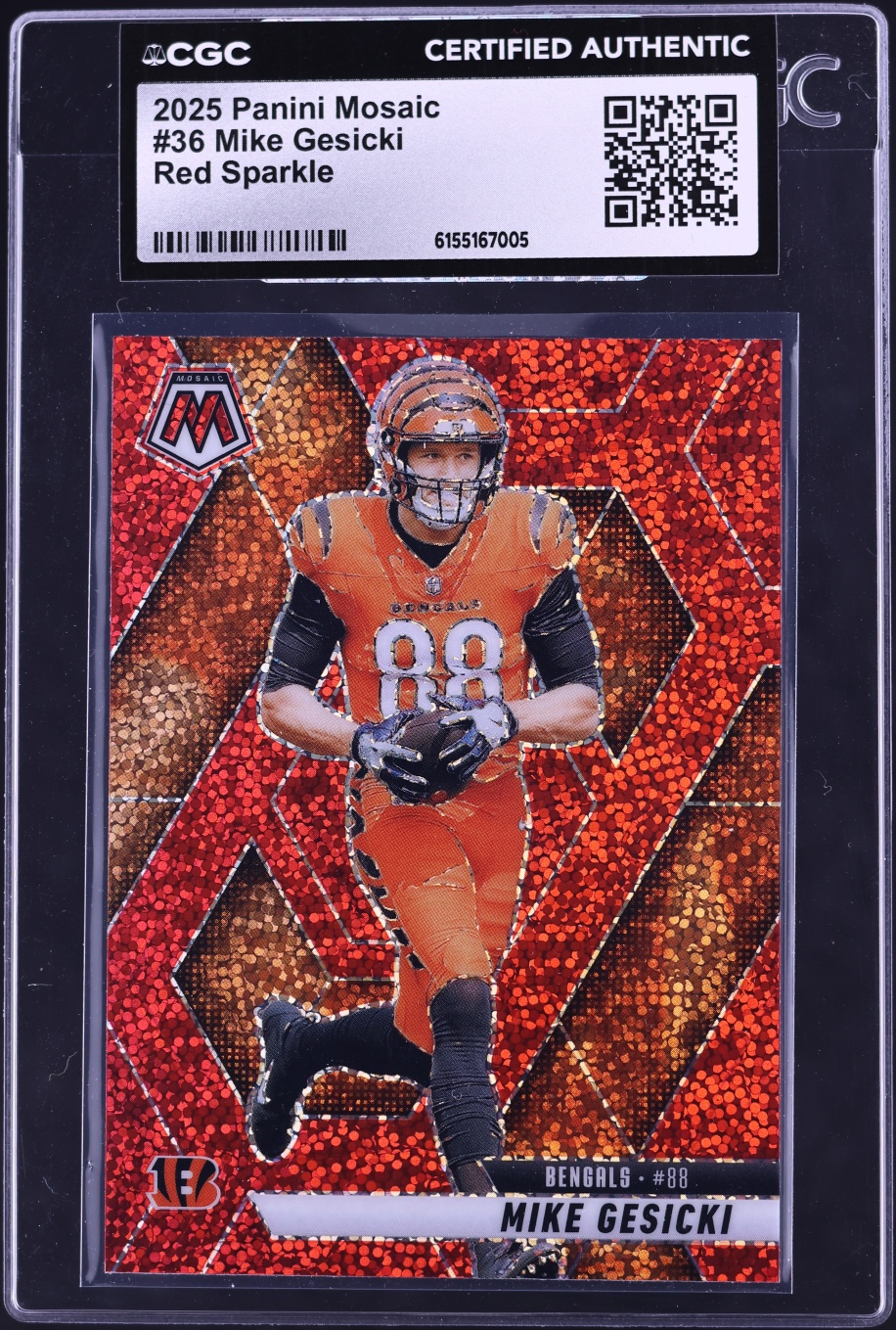2025 Panini Mosaic Red Sparkle Mike Gesicki #36 CGC AUTH