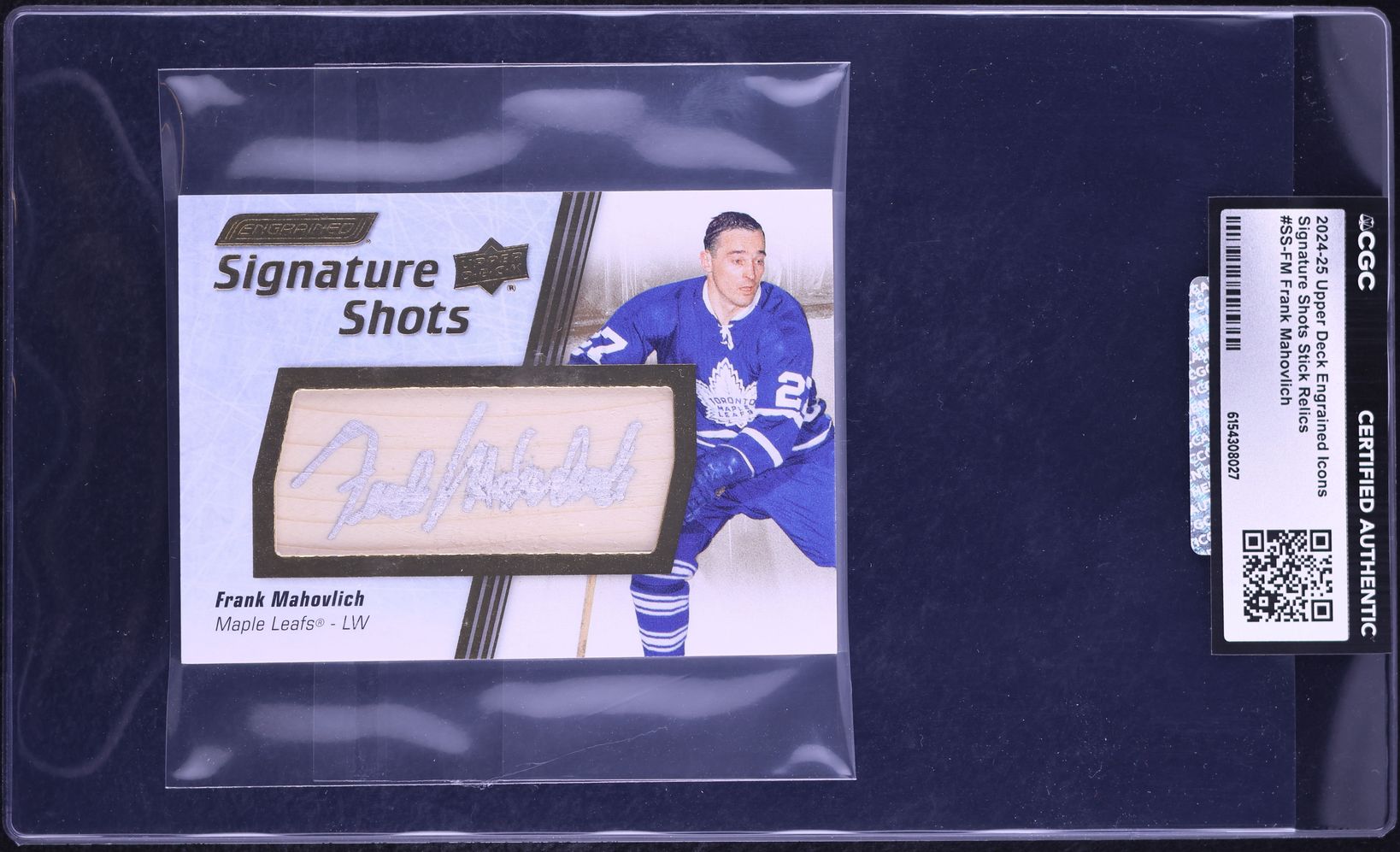 2024 Upper Deck Engrained Icons Signature Shots Stick Frank Mahovlich RELIC #SS-FM CGC AUTH