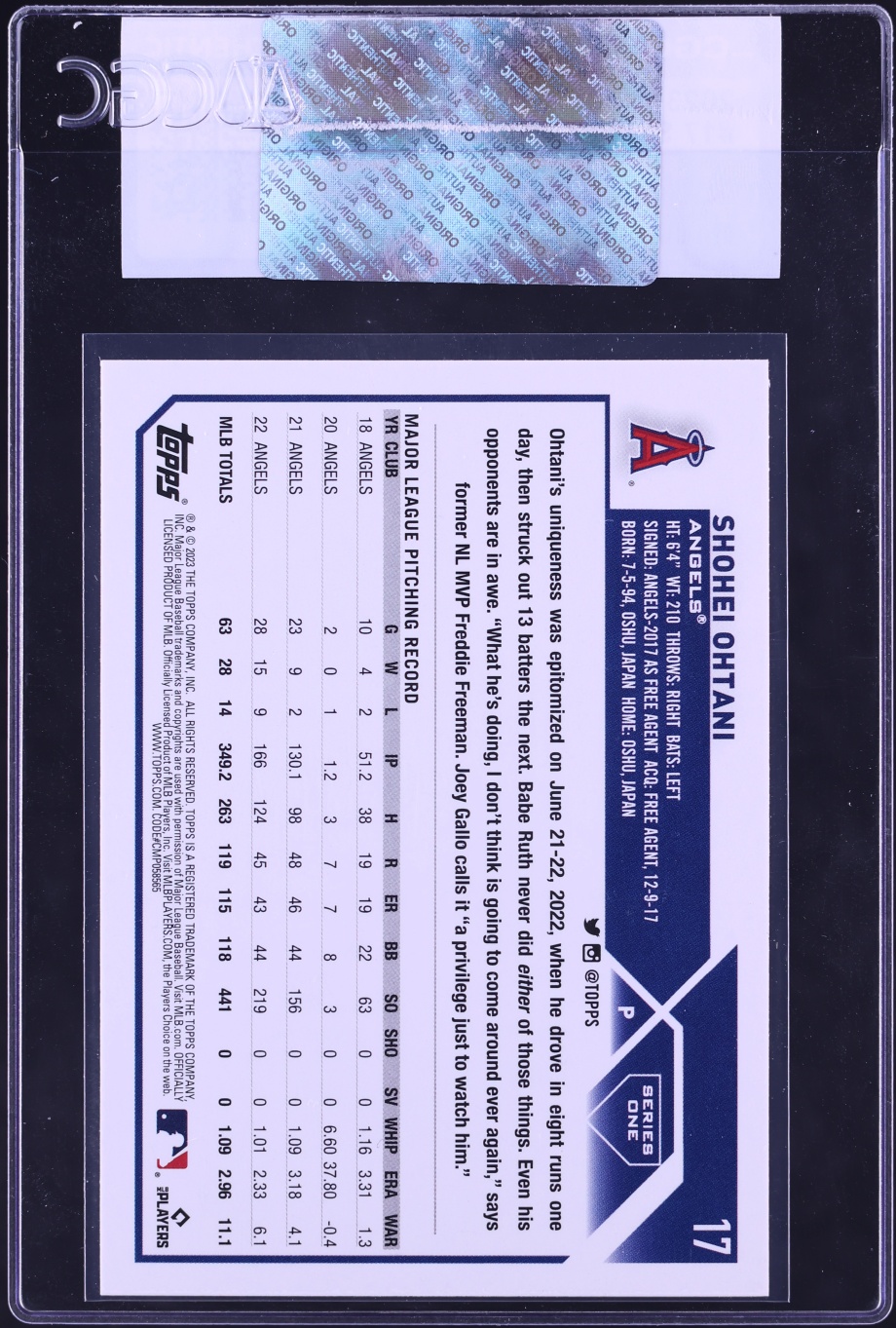 2023 Topps Shohei Ohtani #17 CGC AUTH