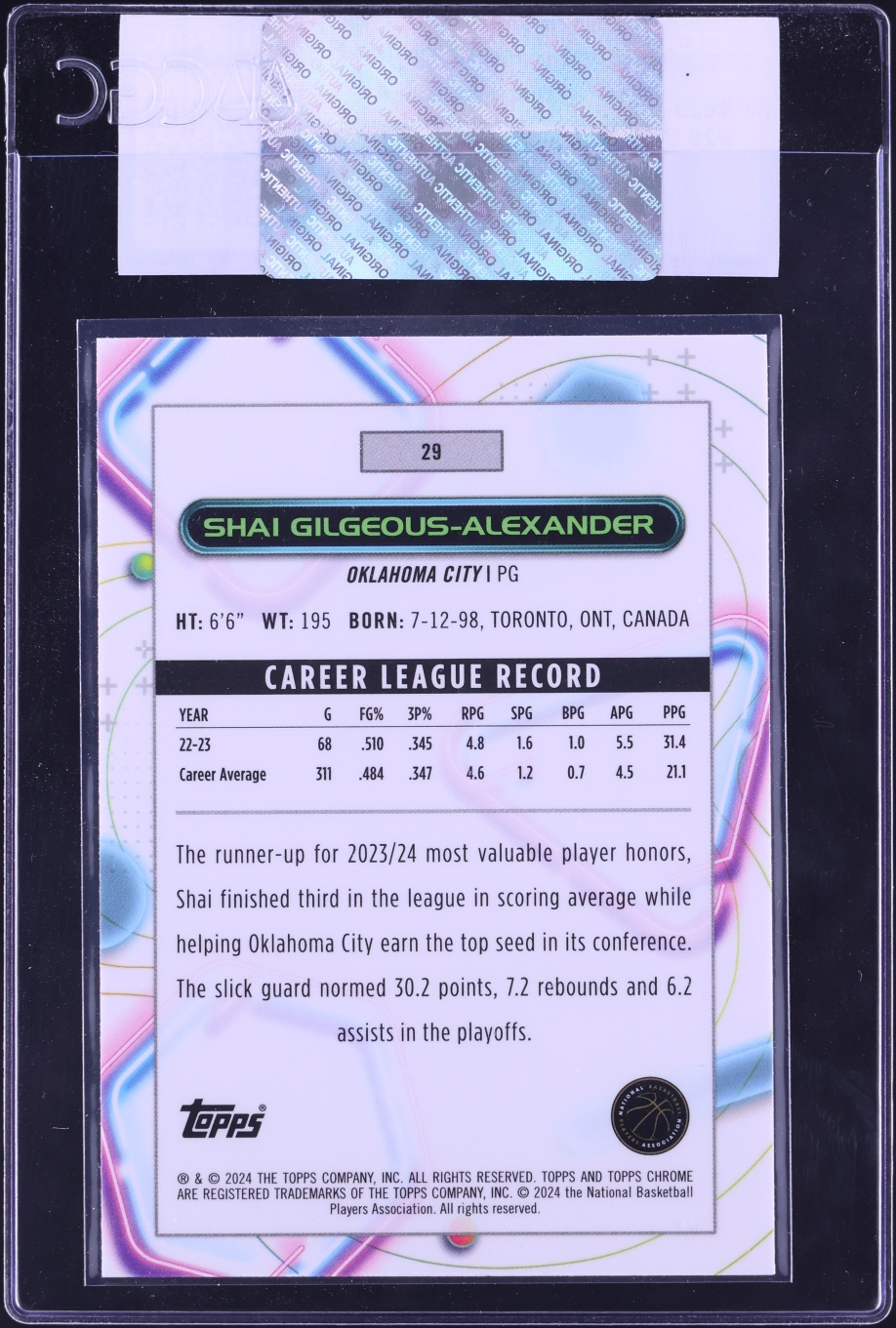 2023 Topps Chrome Cosmic Shai Gilgeous-Alexander #29 CGC AUTH